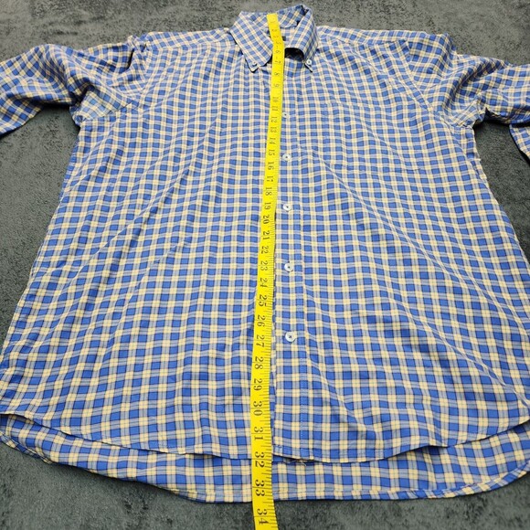 Turtleson Men's Blue Yellow Plaid Button Up Dress Shirt Size L - Picture 9 of 14